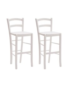 MOBILI 2G - SET 2 SGABELLI SHABBY IN LEGNO BIANCO SEDUTA LEGNO