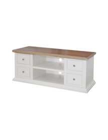 MOBILI 2G - Porta tv 4 cassetti 2 vani a giorno shabby bianco e naturale 120x50x53 VISTA FRONTALE