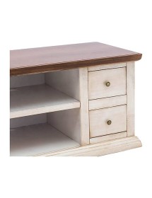 MOBILI 2G - Porta tv 4 cassetti shabby bianco anticato e noce 120x50x53 VISTA FRONTALE