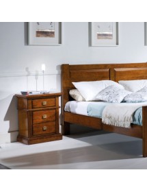 MOBILI 2G - COMODINO CLASSICO IN LEGNO 3 CASSETTI TINTA NOCE L.55 x P.37 H.67 vista frontale