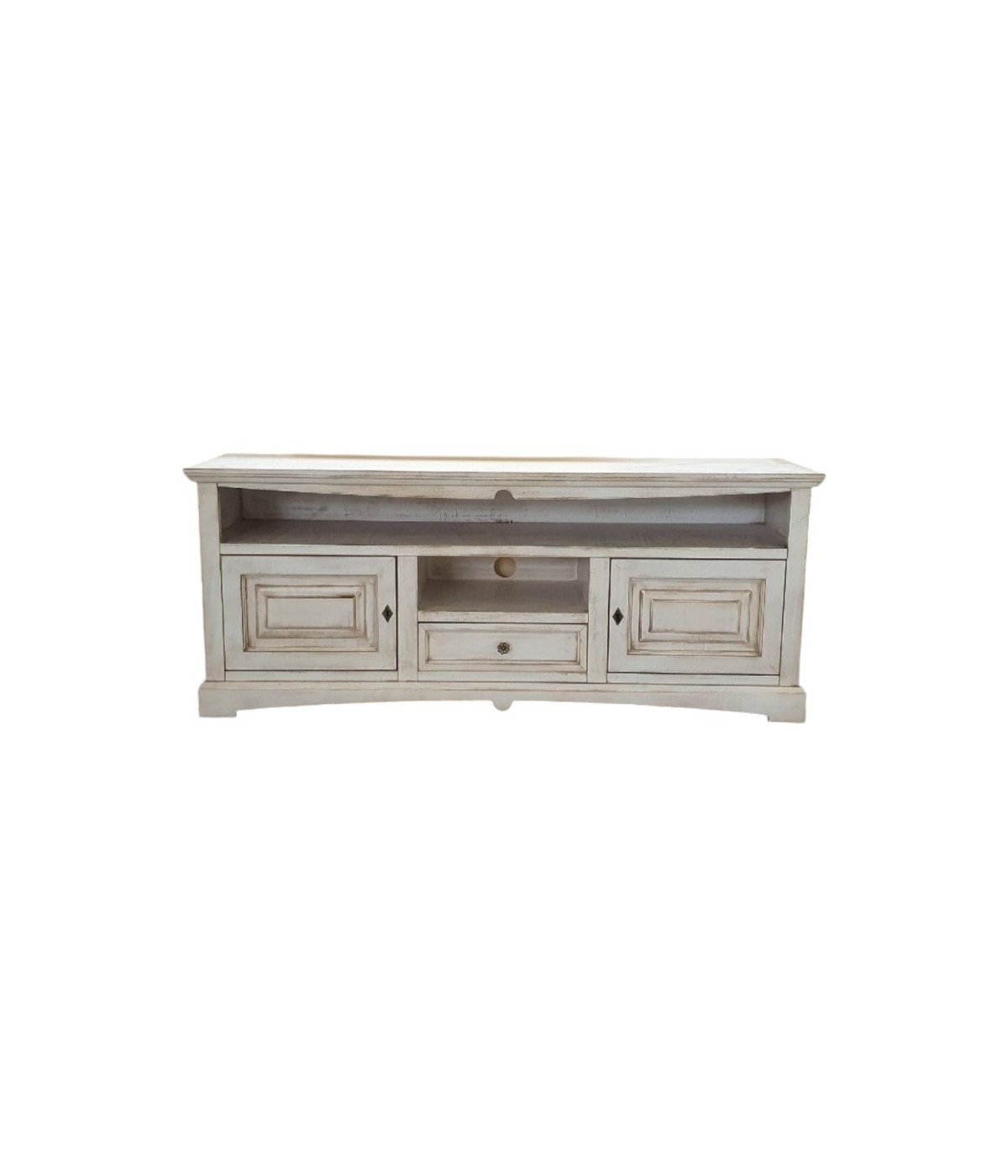 MOBILI 2G - Mobile porta tv goccia shabby legno bianco anticato 170x46x69 vista frontale