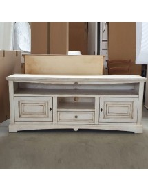 MOBILI 2G - Mobile porta tv goccia shabby legno bianco anticato 170x46x69 vista frontale