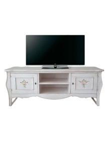 MOBILI 2G - Porta tv legno shabby bianco anticato decori 160X50X61VISTA FRONTALE