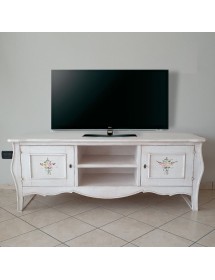 MOBILI 2G - Porta tv legno shabby bianco anticato decori 160X50X61VISTA FRONTALE