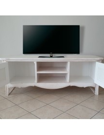 MOBILI 2G - Porta tv legno shabby bianco anticato decori 160X50X61VISTA FRONTALE