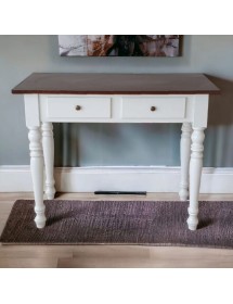 MOBILI 2G - Scrivania 2 cassetti bicolore bianco noce tornita 105x55x78 VISTA FRONTALE