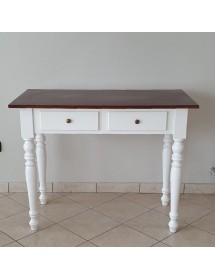 MOBILI 2G - Scrivania 2 cassetti bicolore bianco noce tornita 105x55x78 VISTA FRONTALE