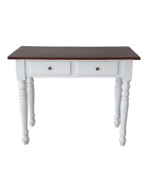 MOBILI 2G - Scrivania 2 cassetti bicolore bianco noce tornita 105x55x78 VISTA FRONTALE