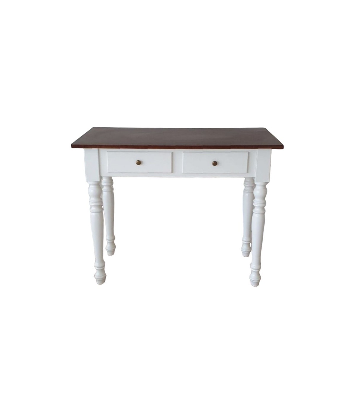 MOBILI 2G - Scrivania 2 cassetti bicolore bianco noce tornita 105x55x78 VISTA FRONTALE