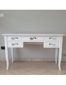 MOBILI 2G - Scrivania 5 cassetti legno shabby bianco 105x56x81 130x65x81 150x65x81 vista frontale