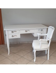 MOBILI 2G - Scrivania 5 cassetti legno bianco con poltroncina 105x56x81 130x65x81 150x65x81 vista frontale