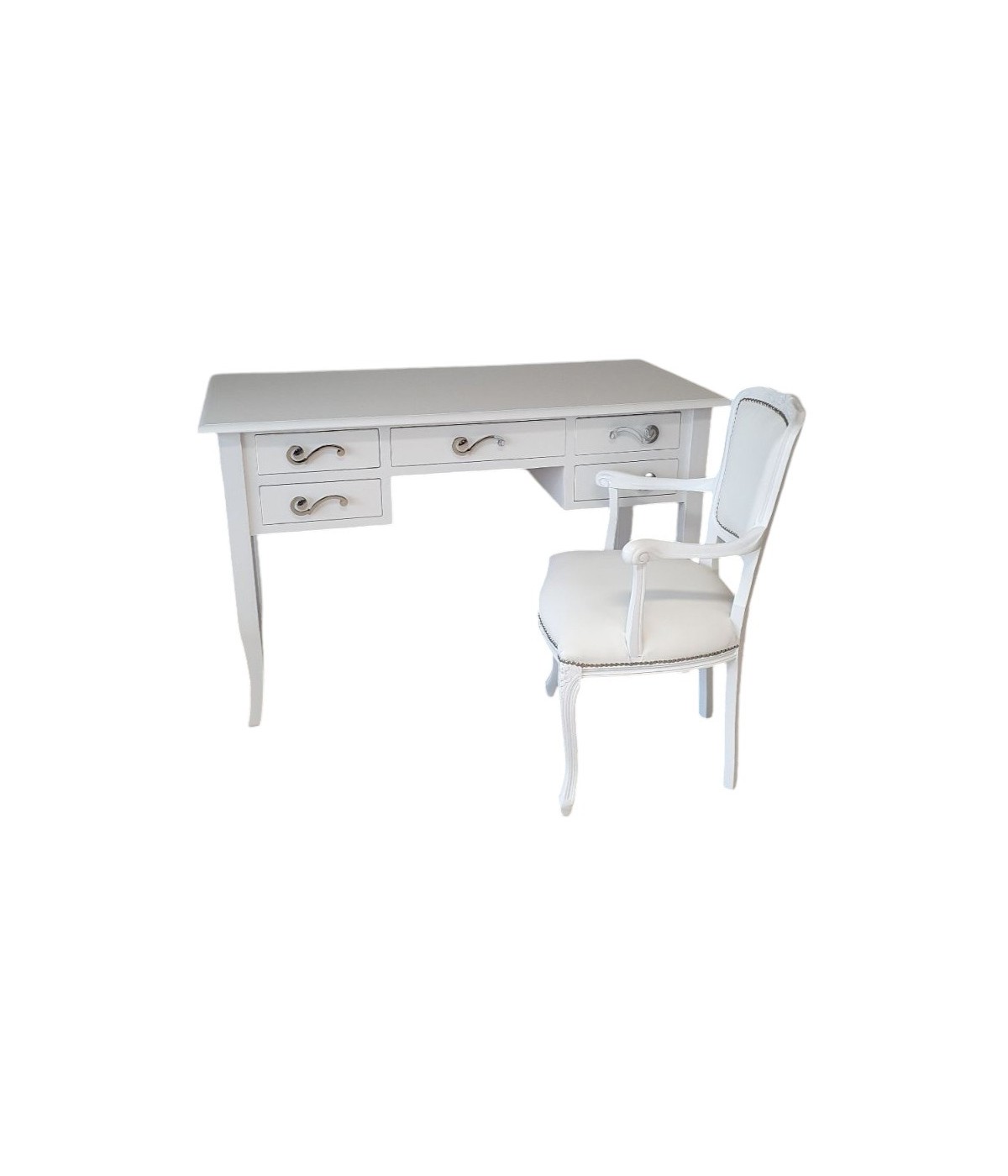 MOBILI 2G - Scrivania 5 cassetti legno bianco con poltroncina 105x56x81 130x65x81 150x65x81 vista frontale