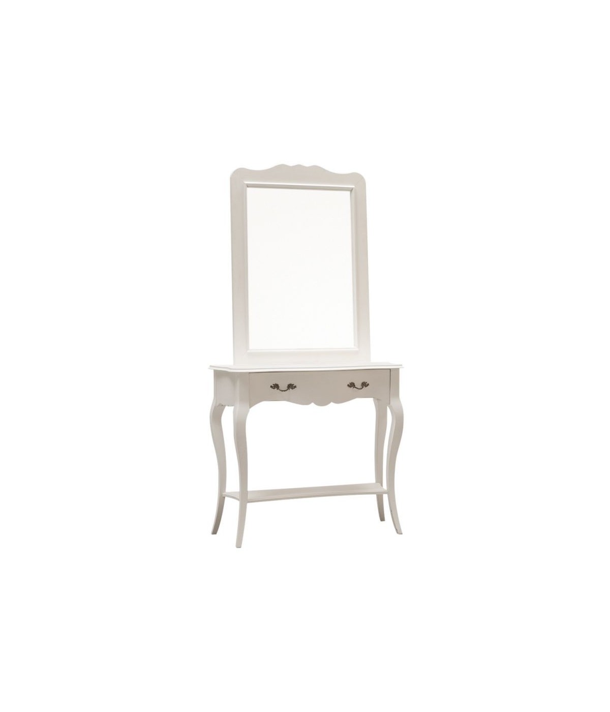MOBILI 2G - CONSOLLE SHABBY CHIC BIANCO OPACO CON SPECCHIO vista frontale