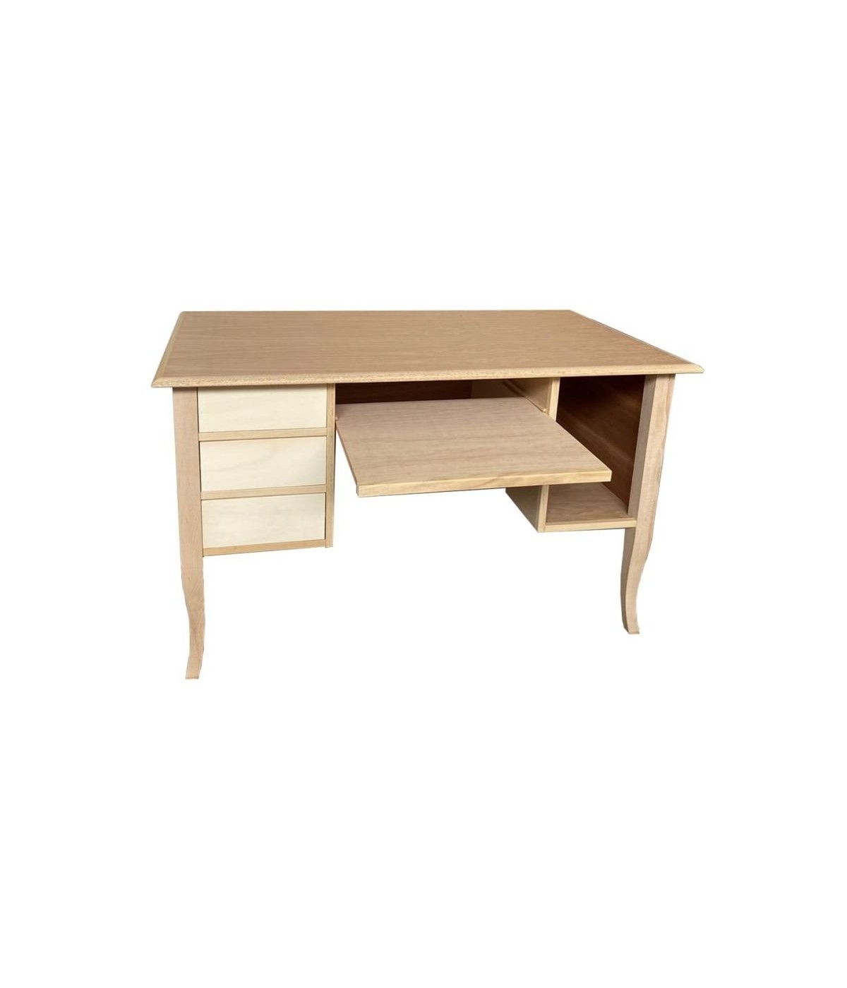 MOBILI 2G - Scrivania classica 3 cassetti porta pc in Legno grezzo 130x75x81 vista frontale