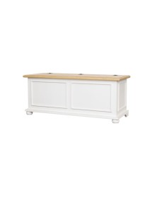 MOBILI 2G - Cassapanca in legno shabby bianco naturale 116,5X40,5X46 VISTA FRONTALE