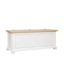 MOBILI 2G - Cassapanca in legno shabby bianco naturale 116,5X40,5X46 VISTA FRONTALE