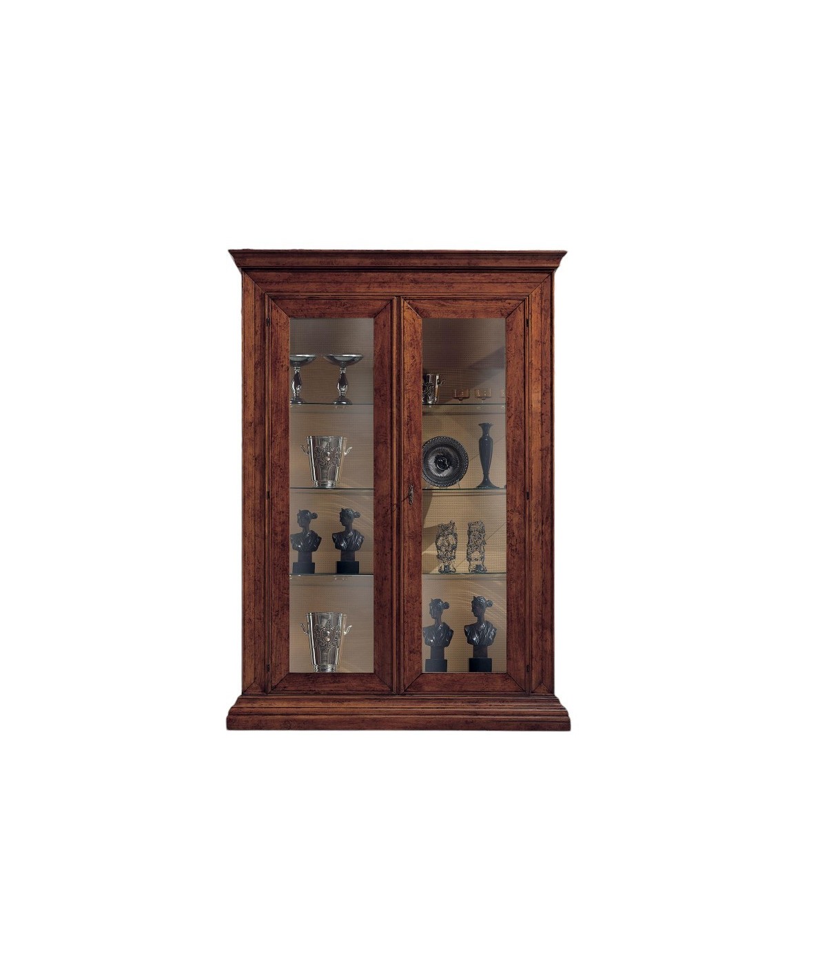 MOBILI 2G - Vetrina 2 ante classica Legno noce bassano 154X50X214 VISTA FRONTALE