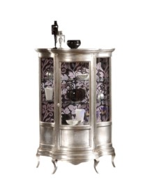 MOBILI 2G - Vetrina classica 1 anta Legno shabby argento anticato 92X44X138 vista frontale