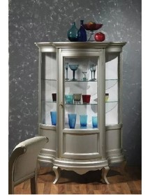 MOBILI 2G - Vetrina classica 1 anta Legno shabby argento anticato 92X44X138 vista frontale