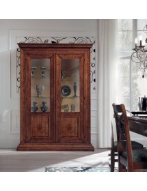 MOBILI 2G - Vetrina 2 ante classica Legno noce bassano intarsiata 154X50X214 vista frontale