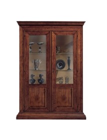 MOBILI 2G - Vetrina 2 ante classica Legno noce bassano intarsiata 154X50X214 vista frontale