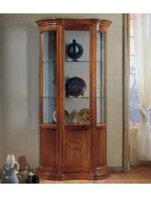 MOBILI 2G - Vetrina classica vetro curvo Legno tinta noce intarsio 90X33X196 vista frontale