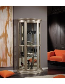 MOBILI 2G - Vetrina classica vetro curvo Legno foglia argento anticato 101X47X198 VISTA FRONTALE