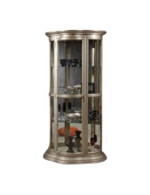 MOBILI 2G - Vetrina classica vetro curvo Legno foglia argento anticato 101X47X198 VISTA FRONTALE