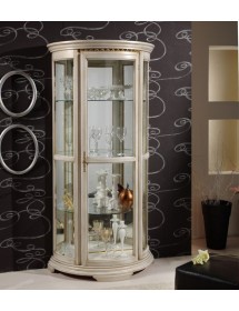 MOBILI 2G - Vetrina classica vetro curvo Legno bianco anticato 98X49X200 VISTA FRONTALE
