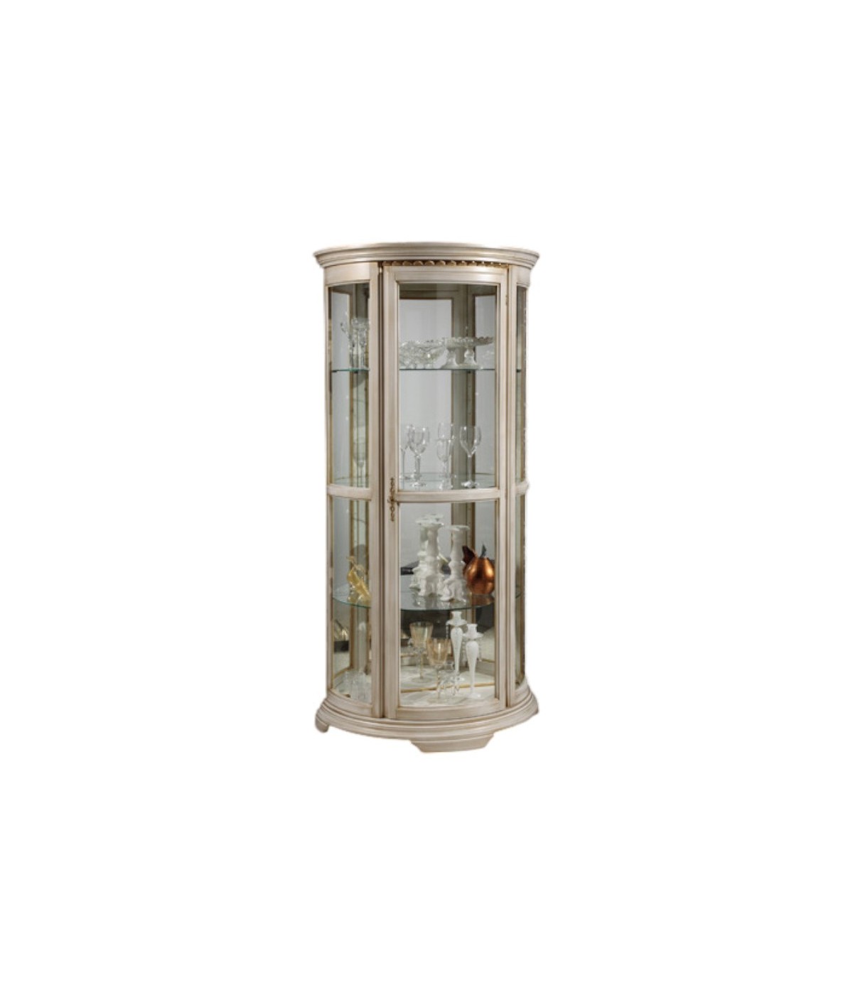 MOBILI 2G - Vetrina classica vetro curvo Legno bianco anticato 98X49X200 VISTA FRONTALE