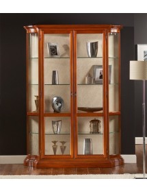 MOBILI 2G - Vetrina classica vetro curvo Legno tinta noce 151X36X200 vista frontale