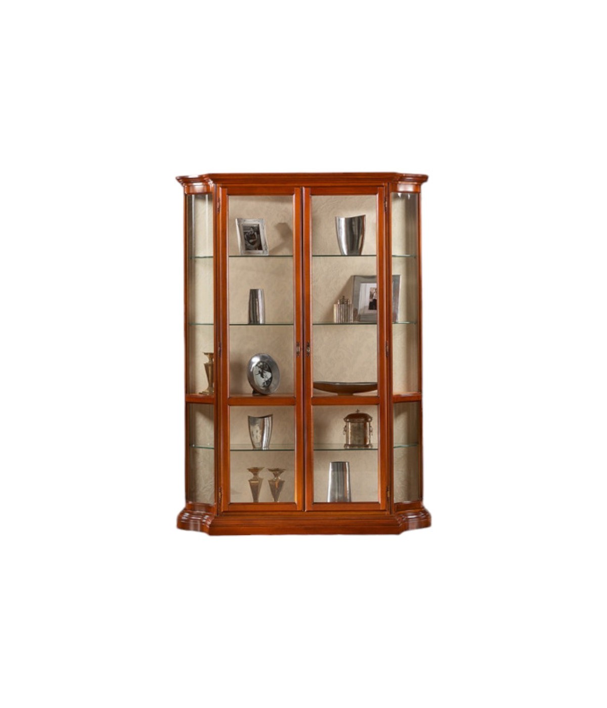 MOBILI 2G - Vetrina classica vetro curvo Legno tinta noce 151X36X200 vista frontale