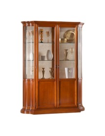 MOBILI 2G - Vetrina classica vetro curvo Legno tinta noce 151X36X200 vista frontale