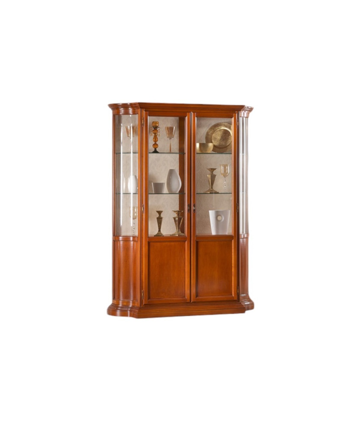 MOBILI 2G - Vetrina classica vetro curvo Legno tinta noce 151X36X200 vista frontale