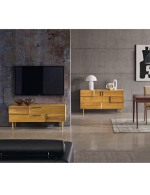 MOBILI 2G - Mobile porta tv 2 cassetti legno rovere 140X48X60 VISTA FRONTALE