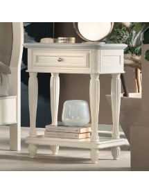 MOBILI 2G - COMODINO 1 CASSETTO INTAGLIATO IN LEGNO GREZZO L.55 P.37 H.71 VISTA FRONTALE