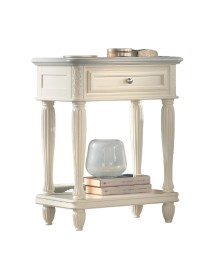 MOBILI 2G - COMODINO 1 CASSETTO INTAGLIATO IN LEGNO GREZZO L.55 P.37 H.71 VISTA FRONTALE