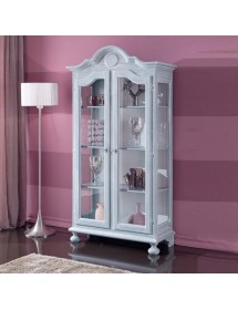 MOBILI 2G - VETRINA 2 PORTE IN LEGNO SHABBY AZZURRO L.103 P.45 H.197