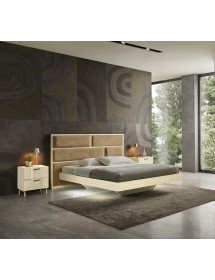 MOBILI 2G - Letto matrimoniale imbottito tessuto legno rovere 205X205X120 VISTA FRONTALE