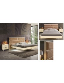 MOBILI 2G - Letto matrimoniale imbottito tessuto legno rovere 205X205X120 VISTA FRONTALE