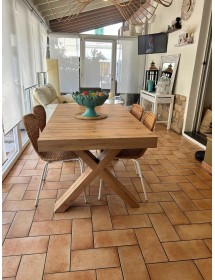TAVOLO RETTANGOLARE A CROCE ALLUNGABILE IN ROVERE NODATO NOBILITATO L.160 P.90 H.76 (1683)