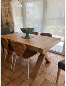 TAVOLO RETTANGOLARE A CROCE ALLUNGABILE IN ROVERE NODATO NOBILITATO L.160 P.90 H.76 (1683)