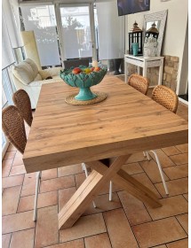 TAVOLO RETTANGOLARE A CROCE ALLUNGABILE IN ROVERE NODATO NOBILITATO L.160 P.90 H.76 (1683)