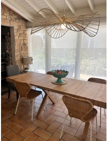 TAVOLO RETTANGOLARE A CROCE ALLUNGABILE IN ROVERE NODATO NOBILITATO L.160 P.90 H.76 (1683)
