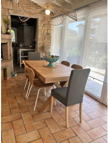 TAVOLO RETTANGOLARE A CROCE ALLUNGABILE IN ROVERE NODATO NOBILITATO L.160 P.90 H.76 (1683)