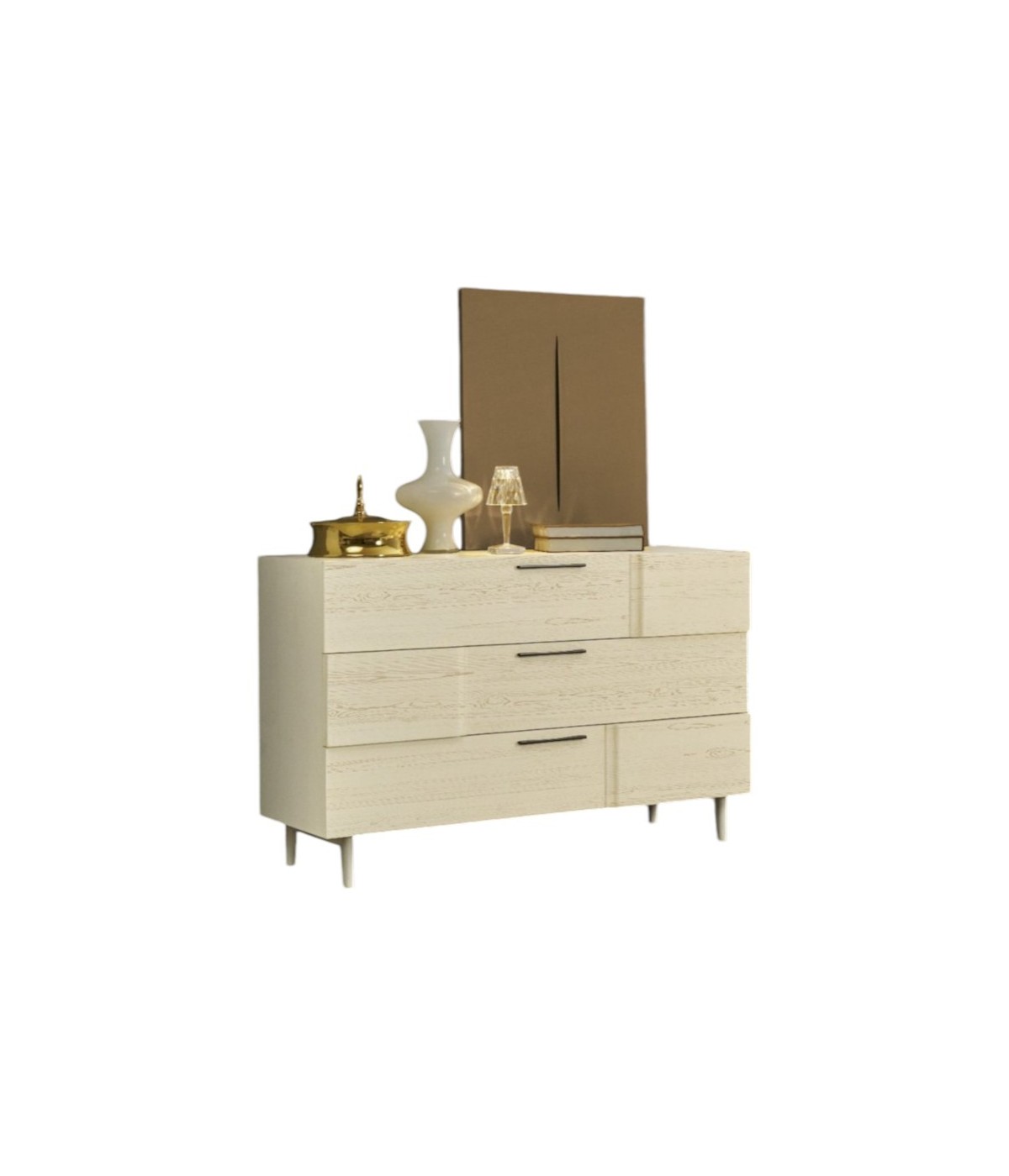 MOBILI 2G - Cassettiera 3 cassetti legno rovere burro patinato nocciola 130x55x90 VISTA FRONTALE