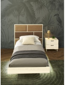 MOBILI 2G - Letto 1 piazza e mezzo imbottito tessuto legno rovere 150X205X110 vista frontale