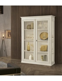 MOBILI 2G - Vetrina classica 2 porte legno bianco invecchiato 145X50X215 VISTA FRONTALE