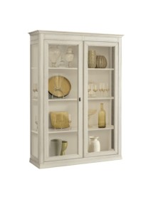 MOBILI 2G - Vetrina classica 2 porte legno bianco invecchiato 145X50X215 VISTA FRONTALE