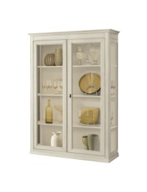 MOBILI 2G - Vetrina classica 2 porte legno bianco invecchiato 145X50X215 VISTA FRONTALE